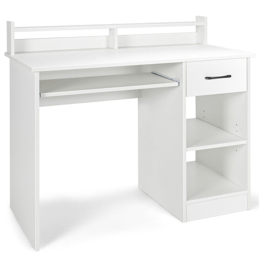 Study Laptop Table With Drawer, Keyboard Tray, White Computer Desks White at Gallery Canada