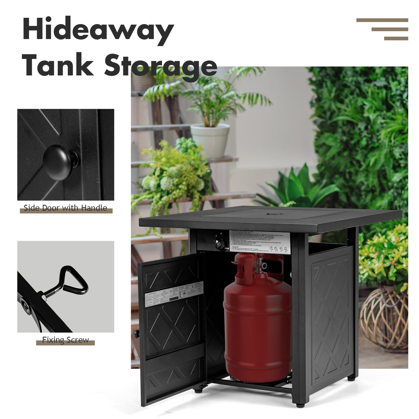 28 Inch Propane 50 000 BTU Patio Square Gas Fireplace with Lava Rock, Black Fire Pits at Gallery Canada