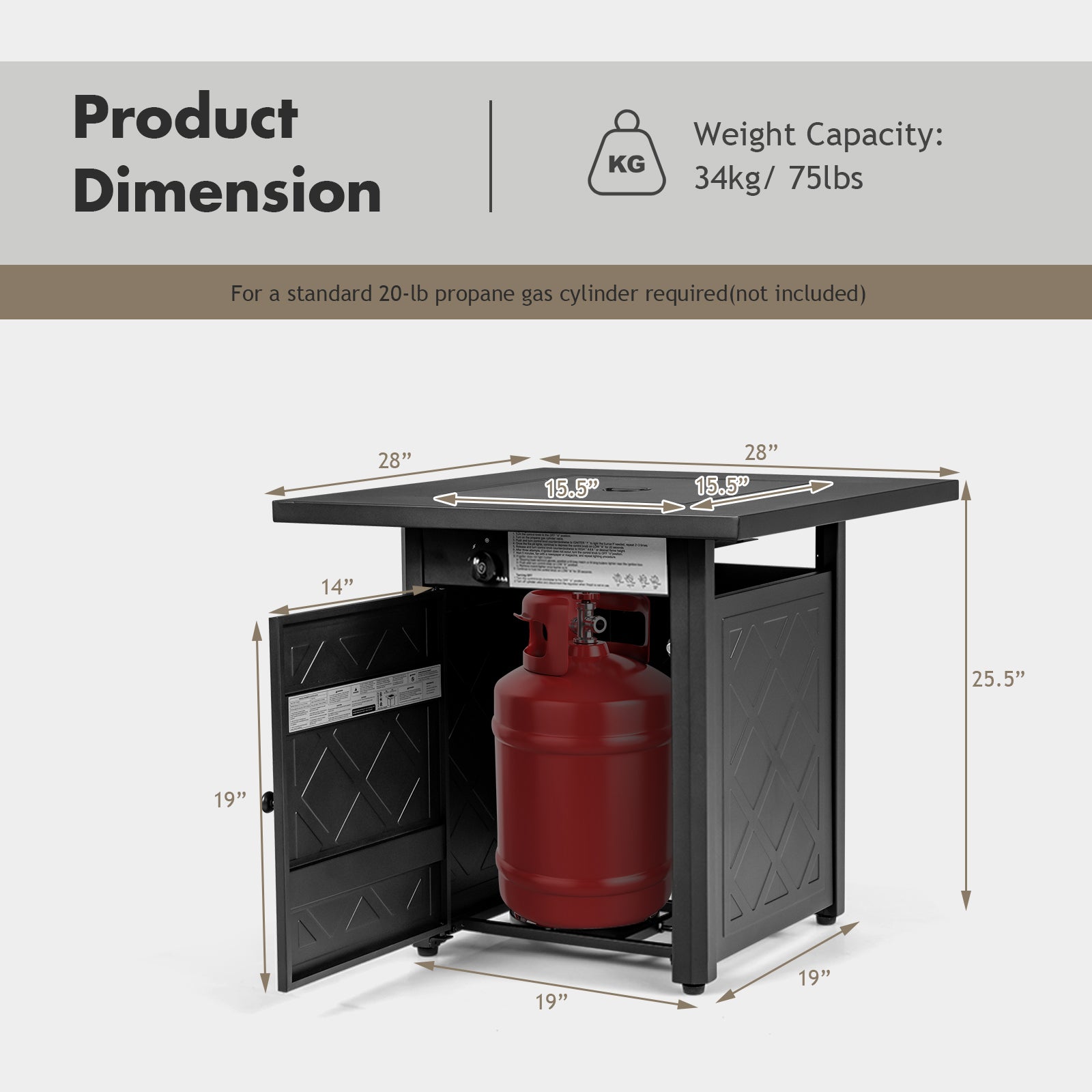 28 Inch Propane 50 000 BTU Patio Square Gas Fireplace with Lava Rock, Black Fire Pits at Gallery Canada