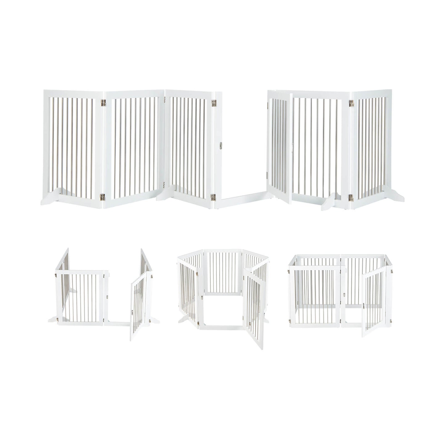 Barrière pour chien autoportante à 6 panneaux, pour escaliers, blanche