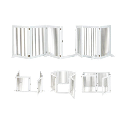 Barrière pour chien autoportante à 6 panneaux, pour escaliers, blanche