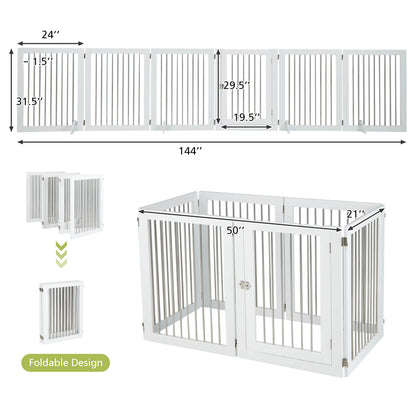 Barrière pour chien autoportante à 6 panneaux, pour escaliers, blanche
