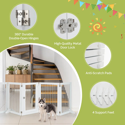 Barrière pour chien autoportante à 6 panneaux, pour escaliers, blanche