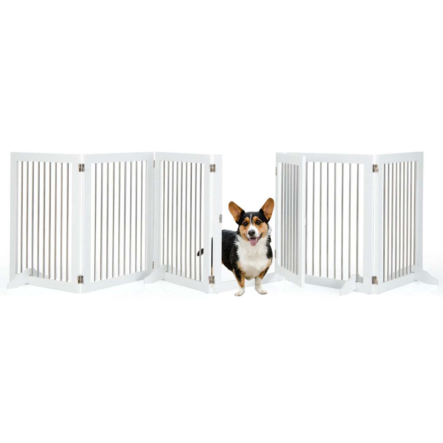 Barrière pour chien autoportante à 6 panneaux, pour escaliers, blanche