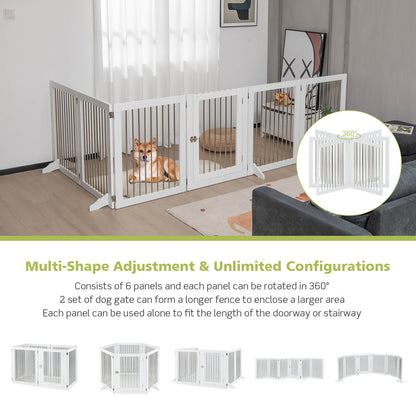 Barrière pour chien autoportante à 6 panneaux, pour escaliers, blanche