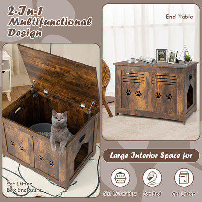Flip-Top Cat Washroom Bench With Side Entrance, Brown