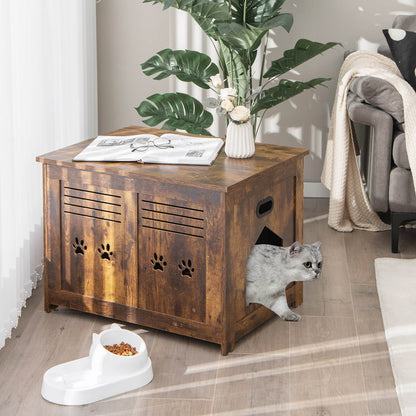 Flip-Top Cat Washroom Bench With Side Entrance, Brown