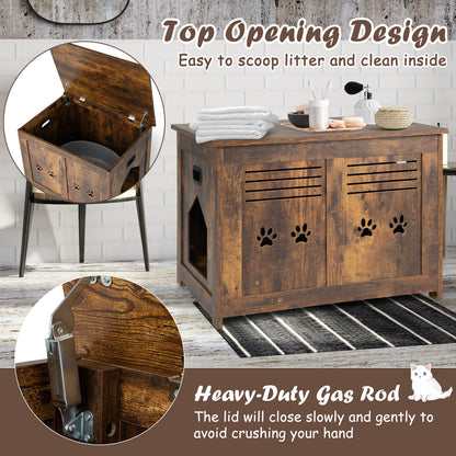 Flip-Top Cat Washroom Bench With Side Entrance, Brown