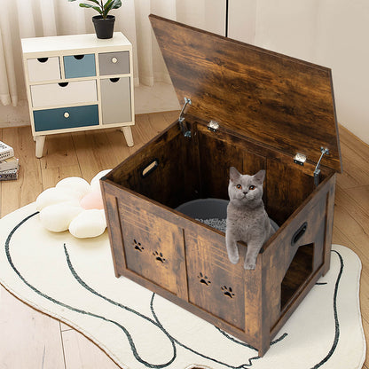 Flip-Top Cat Washroom Bench With Side Entrance, Brown