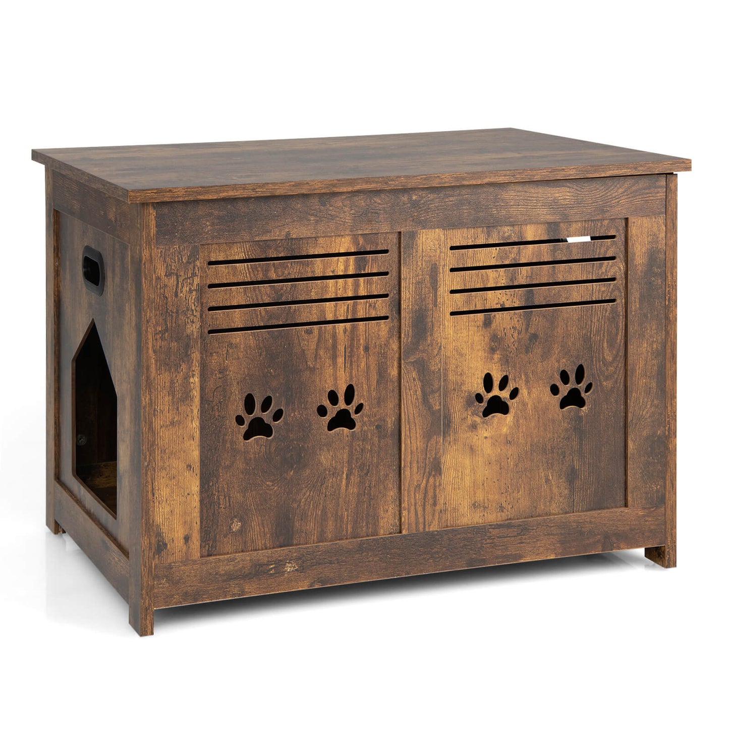 Flip-Top Cat Washroom Bench With Side Entrance, Brown