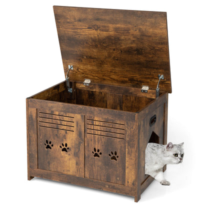 Flip-Top Cat Washroom Bench With Side Entrance, Brown