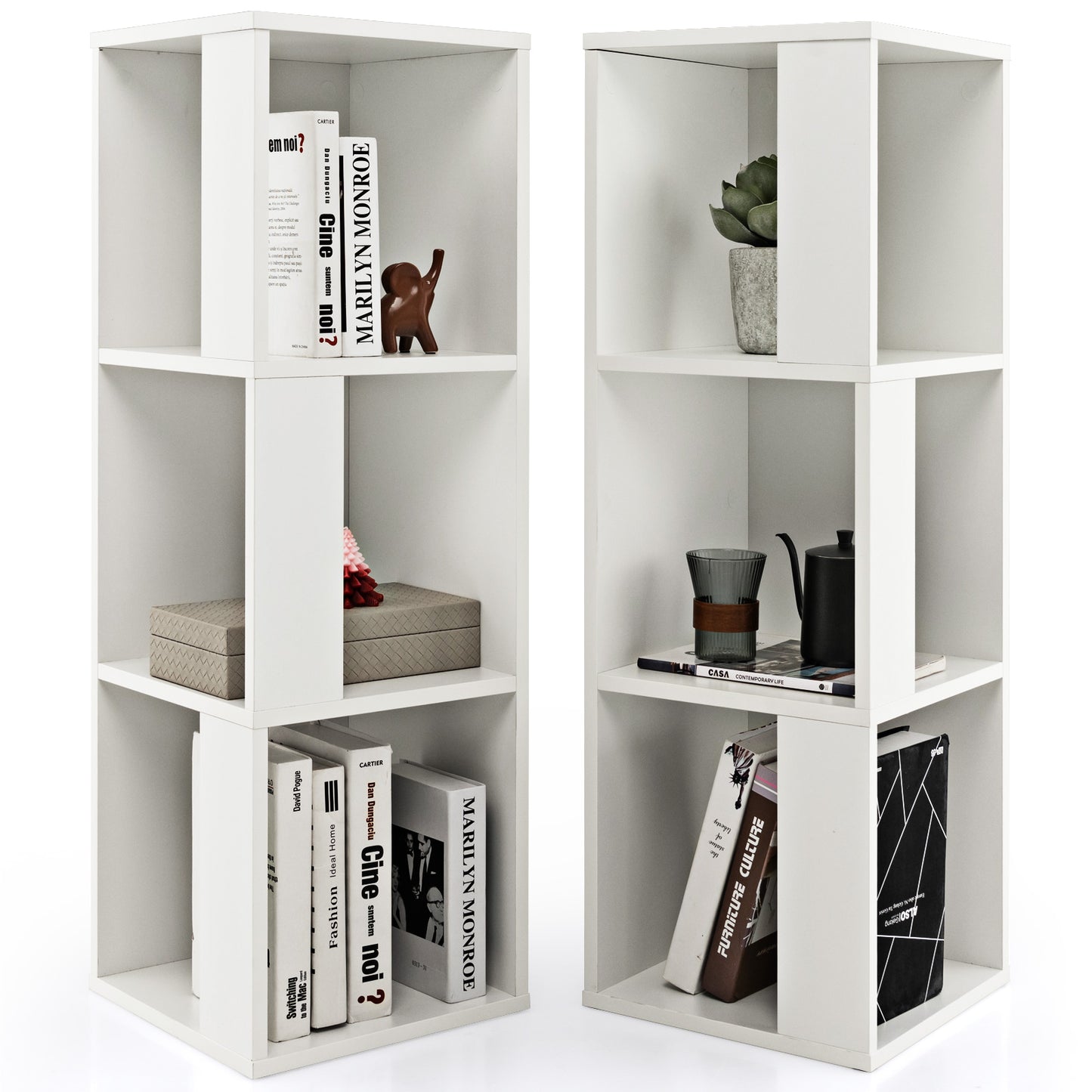 Bibliothèque à 3 niveaux et 6 cubes avec dispositif anti-basculement, blanc