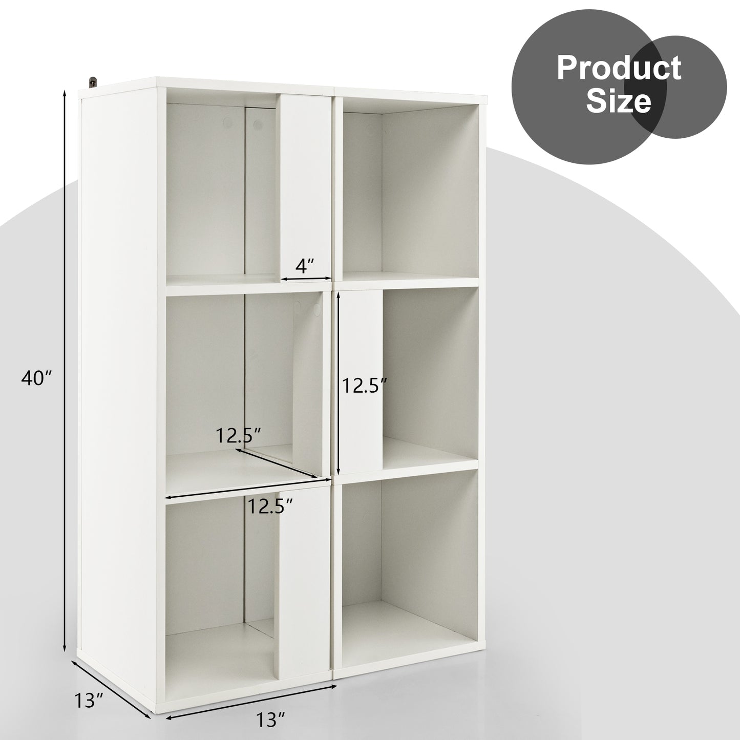 Bibliothèque à 3 niveaux et 6 cubes avec dispositif anti-basculement, blanc