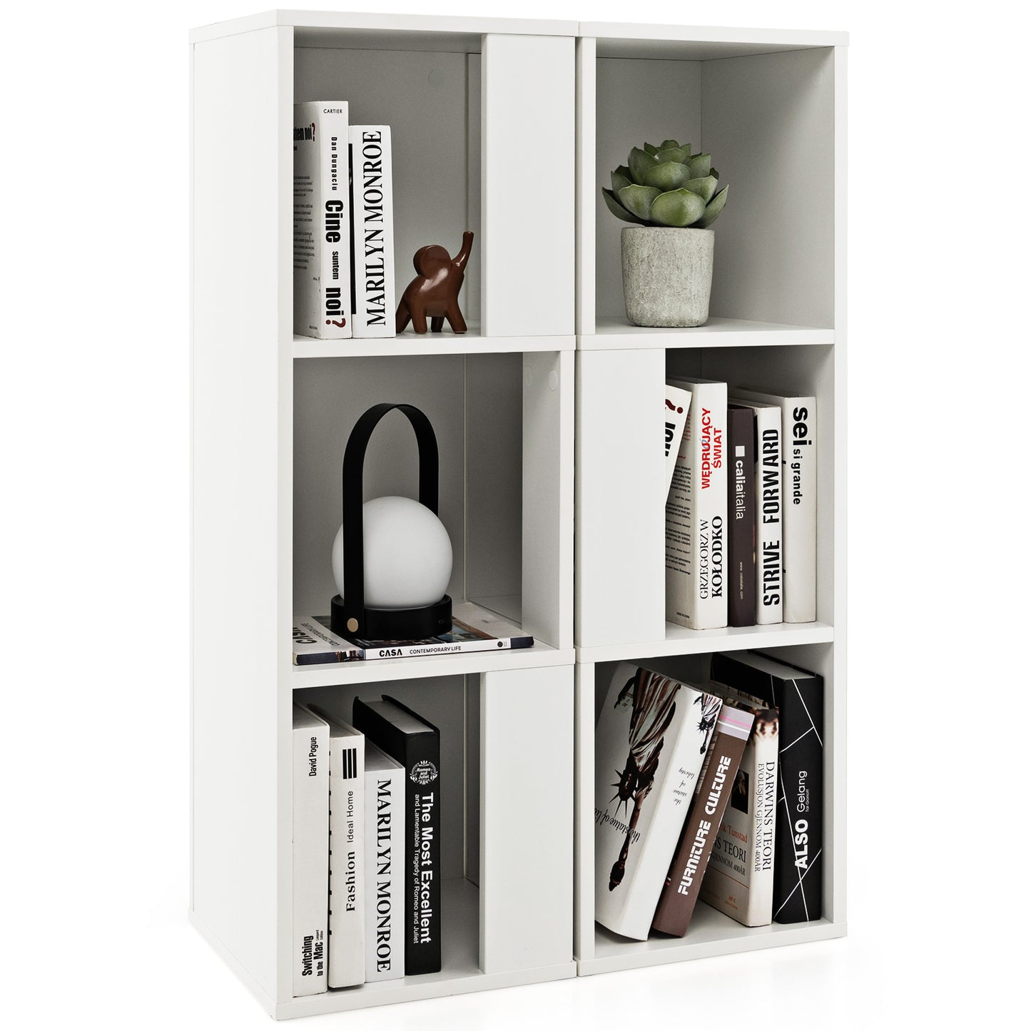 Bibliothèque à 3 niveaux et 6 cubes avec dispositif anti-basculement, blanc