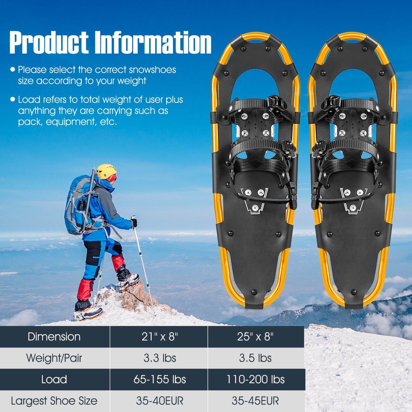 Lightweight Terrain Snowshoes, 21 Inches, Golden
