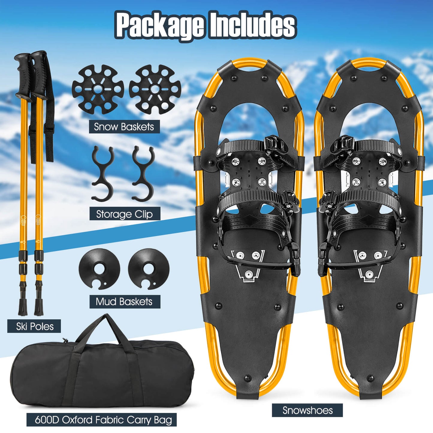 Lightweight Terrain Snowshoes, 25 Inches, Golden