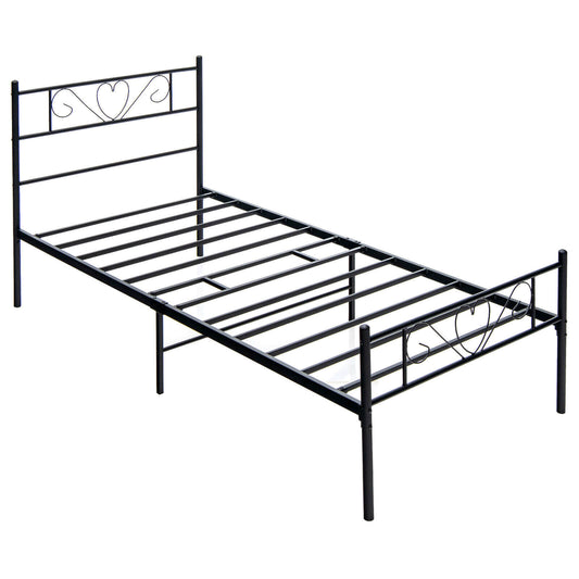 Twin XL Metal Bed Frame with Heart Headboard, Black Simple Bed Frame Black at Gallery Canada