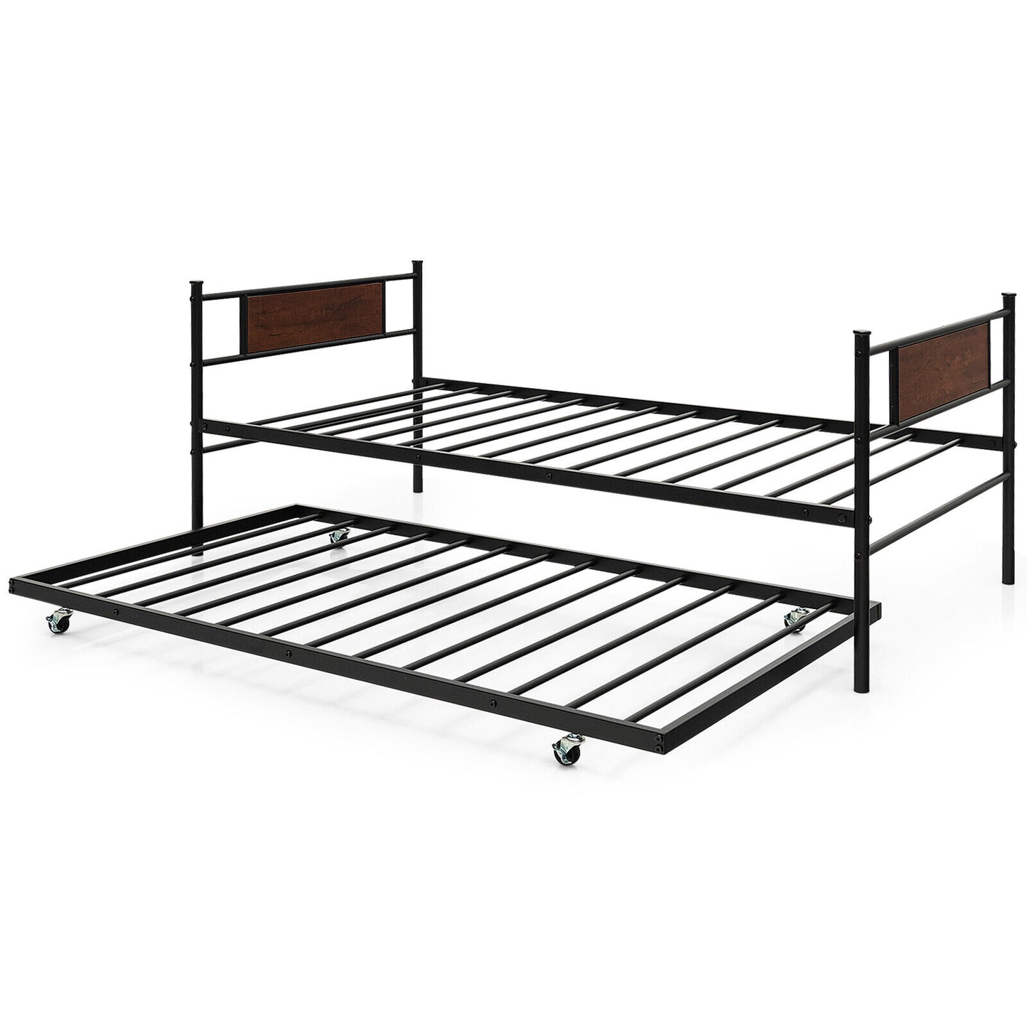 Twin Size 2-In-1 Daybed Frame With Pullout Trundle, Black Trundle Bed Frame Black at Gallery Canada