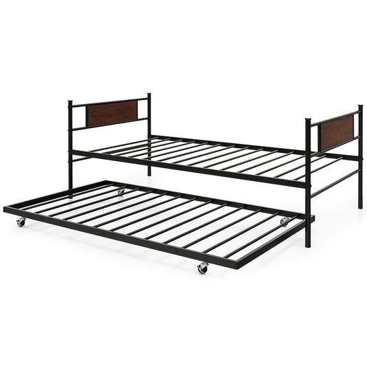 Twin Size 2-In-1 Daybed Frame With Pullout Trundle, Black Trundle Bed Frame Black at Gallery Canada