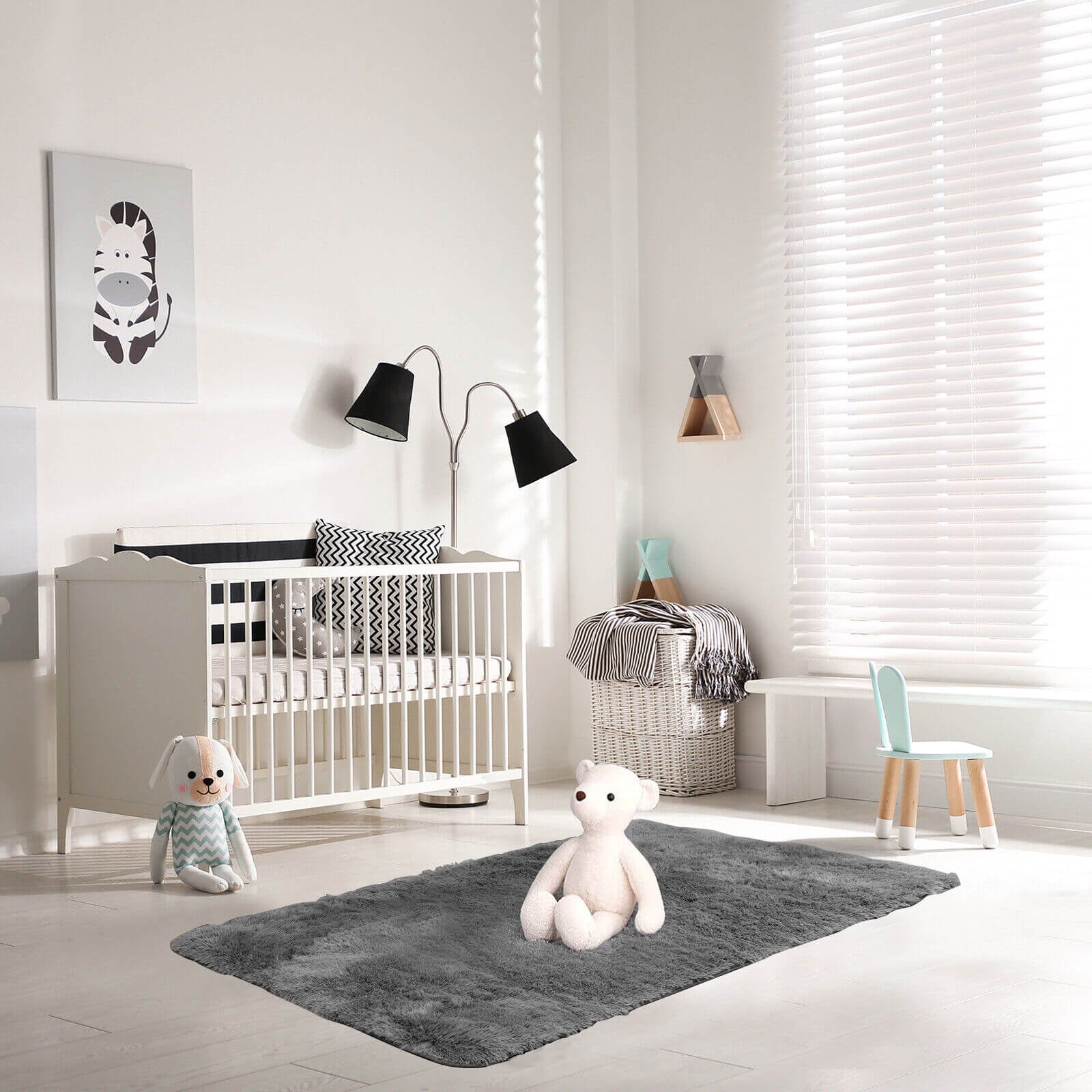 4 x 6 Feet Shag Rug, Non-Slip Grip Dots, Gray Rugs at Gallery Canada