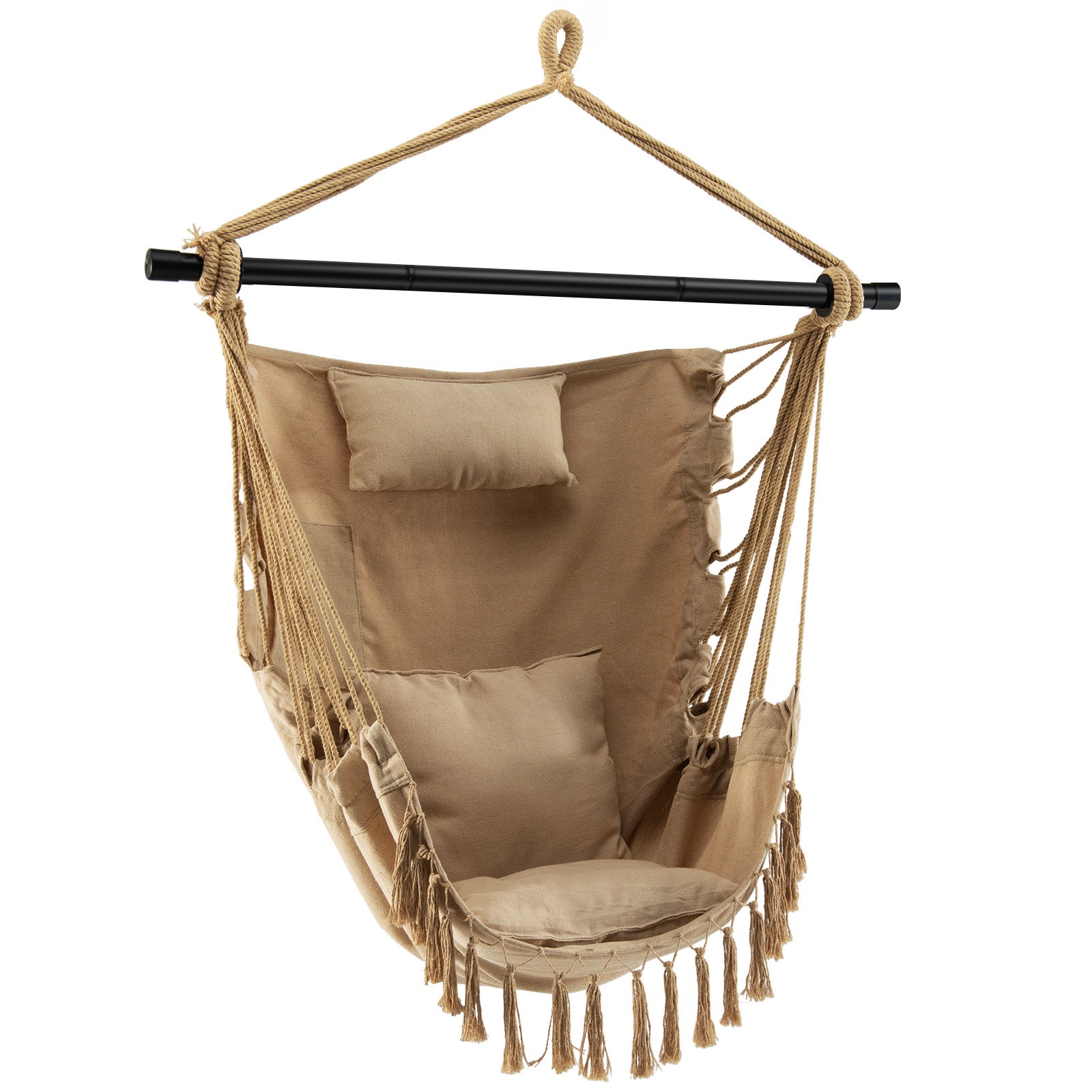 Hanging Rope Swing Chair with Soft Pillow and Cushions, Beige Hammocks Beige at Gallery Canada