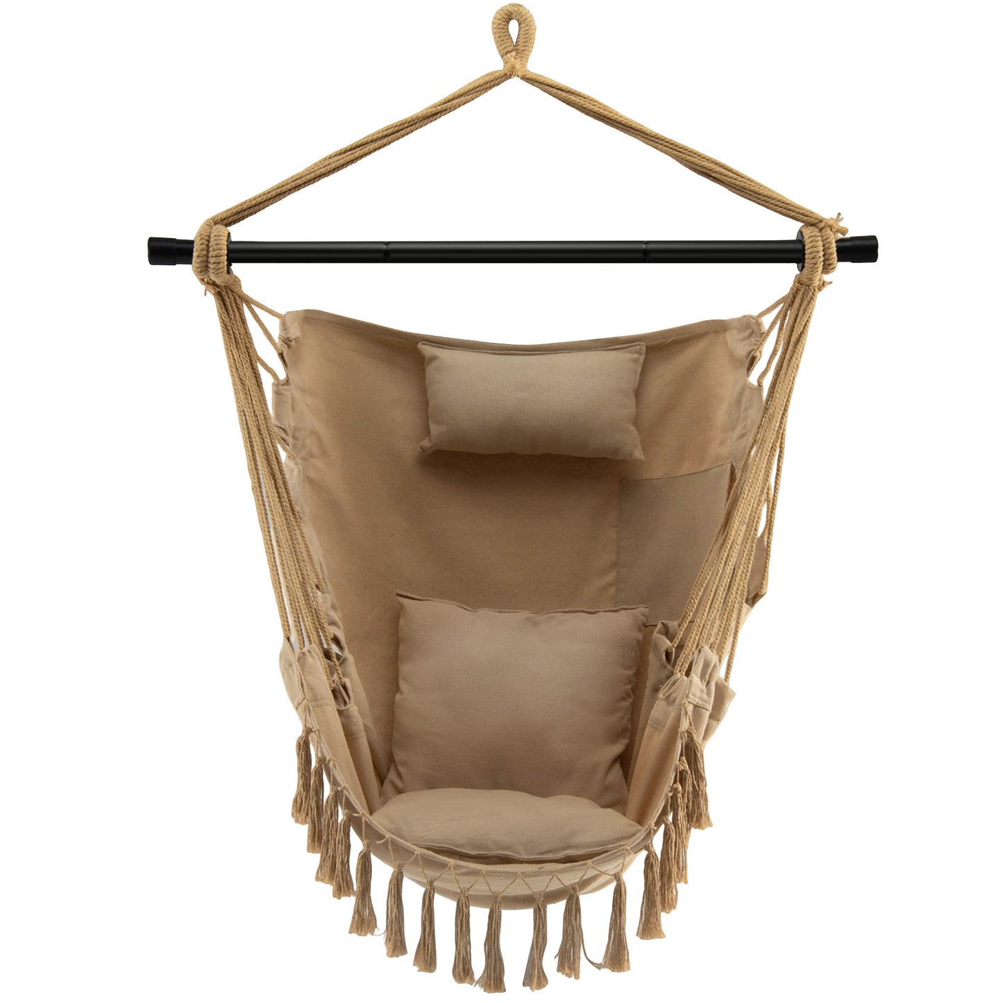Hanging Rope Swing Chair with Soft Pillow and Cushions, Beige Hammocks at Gallery Canada