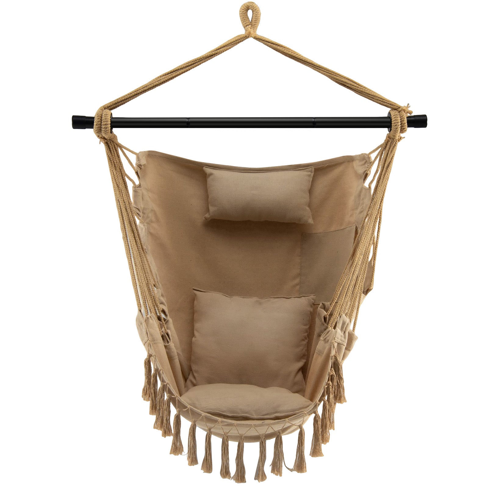 Hanging Rope Swing Chair with Soft Pillow and Cushions, Beige Hammocks at Gallery Canada