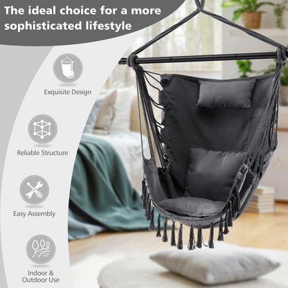Hanging Rope Swing Chair with Soft Pillow and Cushions, Gray Hammocks at Gallery Canada