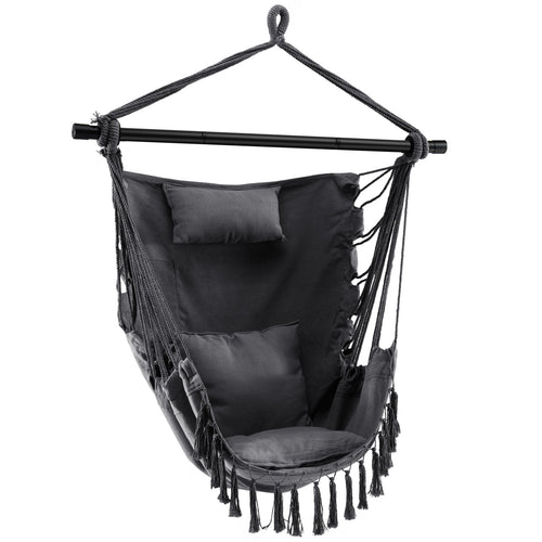 Hanging Rope Swing Chair with Soft Pillow and Cushions, Gray