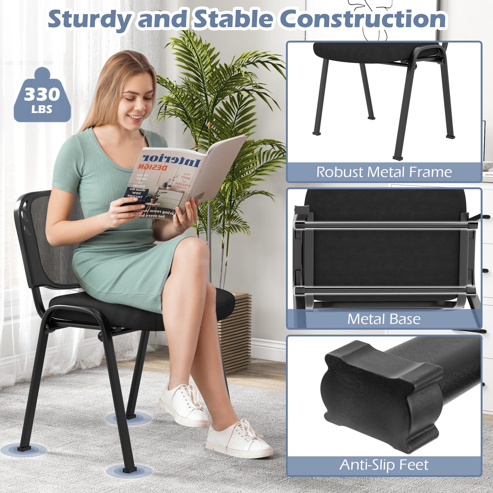 Set of 5 Stackable Conference Chairs with Mesh Back, Black Conference Chairs at Gallery Canada