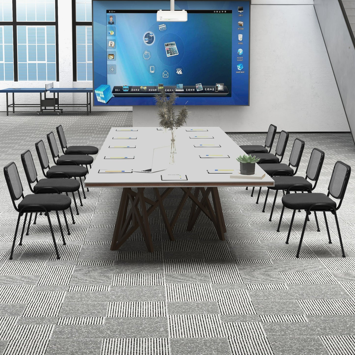 Set of 5 Stackable Conference Chairs with Mesh Back, Black Conference Chairs at Gallery Canada