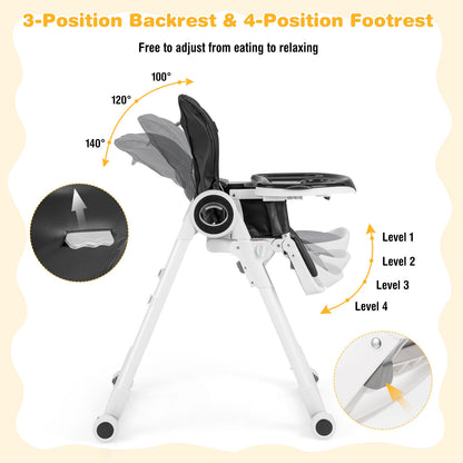 Baby High Chair Foldable Feeding Chair with 4 Lockable Wheels, Black High Chairs at Gallery Canada