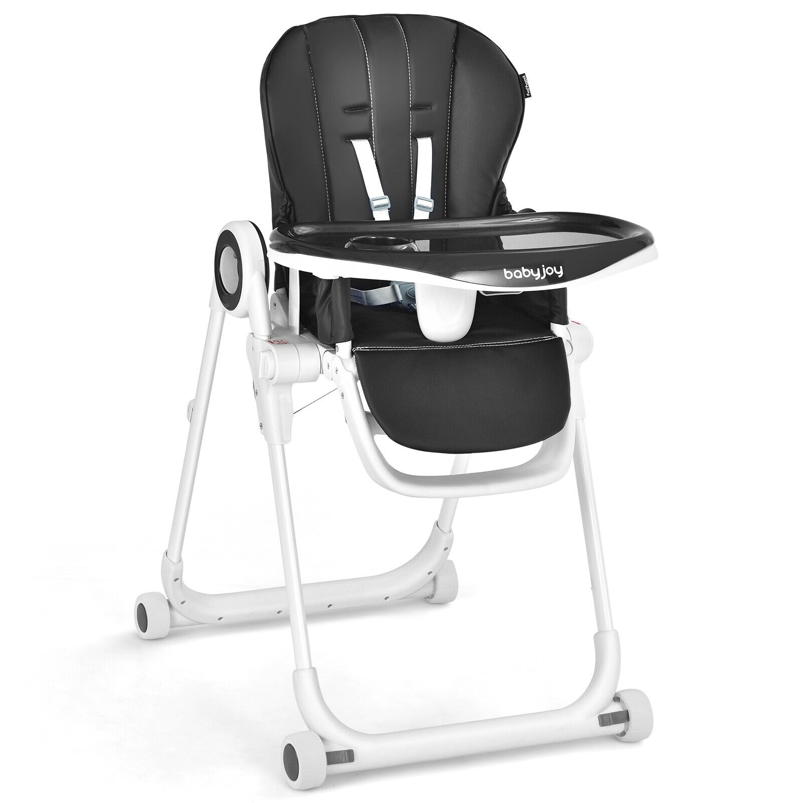 Baby High Chair Foldable Feeding Chair with 4 Lockable Wheels, Black High Chairs Black at Gallery Canada