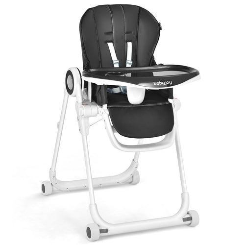 Baby High Chair, Foldable Feeding Chair, 4 Lockable Wheels, Black