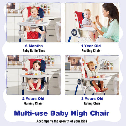 Baby High Chair Foldable Feeding Chair with 4 Lockable Wheels, Red High Chairs at Gallery Canada