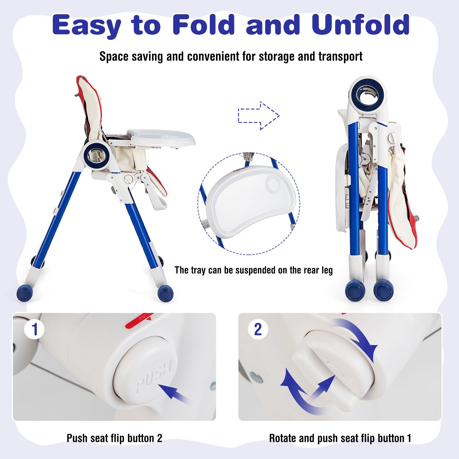 Baby High Chair Foldable Feeding Chair with 4 Lockable Wheels, Red High Chairs at Gallery Canada