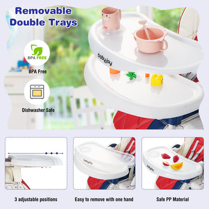 Baby High Chair Foldable Feeding Chair with 4 Lockable Wheels, Red High Chairs at Gallery Canada