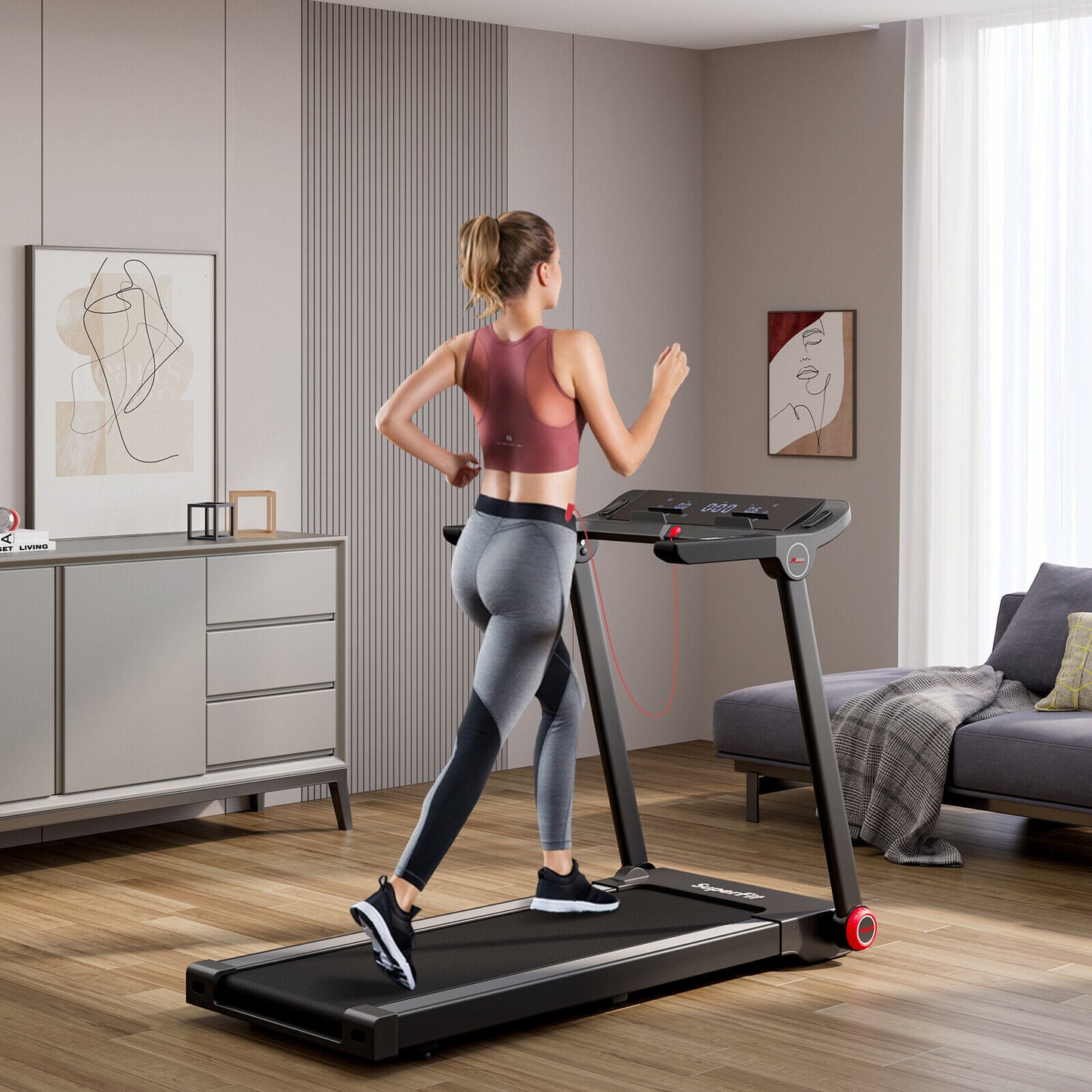 3.75HP Folding Treadmill With App, 12 Programs, Black Treadmills at Gallery Canada