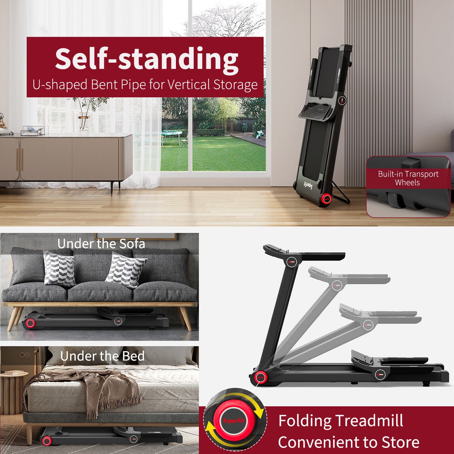 3.75HP Folding Treadmill With App, 12 Programs, Black Treadmills at Gallery Canada