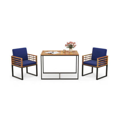 Ensemble de salle à manger extérieur, 2 fauteuils en bois d'acacia, table à manger, marine