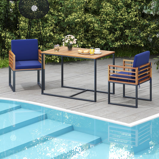3 Pieces Outdoor Dining Set with 2 Acacia Wood Armchairs and Dining Table, Navy Patio Dining Sets Navy at Gallery Canada