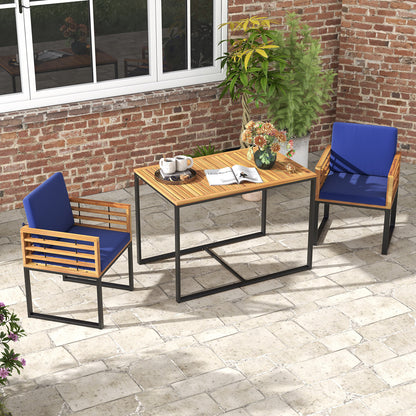 3 Pieces Outdoor Dining Set with 2 Acacia Wood Armchairs and Dining Table, Navy Patio Dining Sets at Gallery Canada