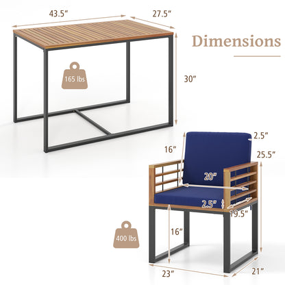 3 Pieces Outdoor Dining Set with 2 Acacia Wood Armchairs and Dining Table, Navy Patio Dining Sets at Gallery Canada