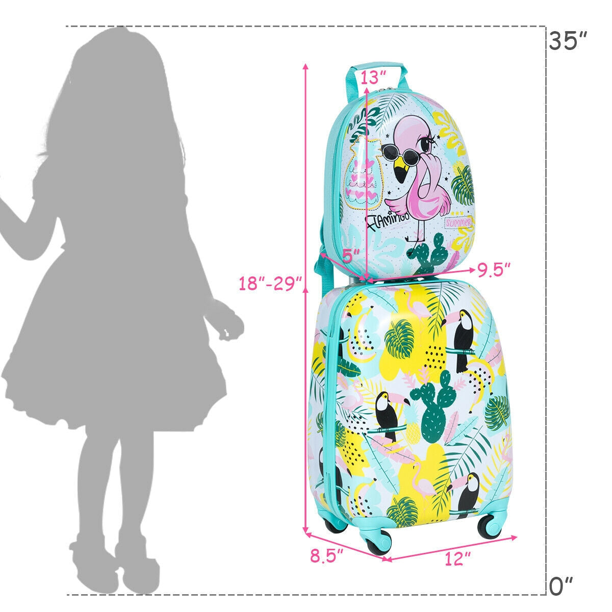 2 Pieces Kid's Luggage Set 12-inch Backpack and 16-inch Rolling Suitcase Travel, Multicolor Kids Luggage at Gallery Canada