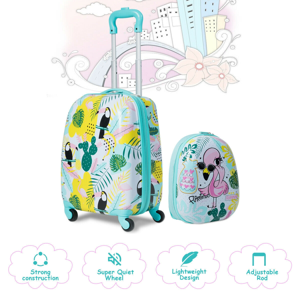 2 Pieces Kid's Luggage Set 12-inch Backpack and 16-inch Rolling Suitcase Travel, Multicolor Kids Luggage at Gallery Canada