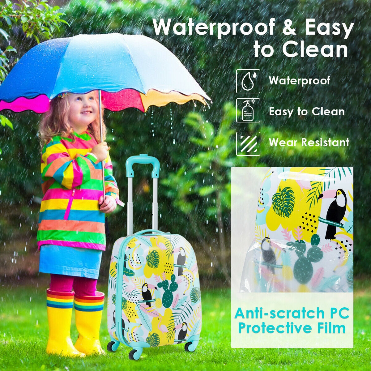 2 Pieces Kid's Luggage Set 12-inch Backpack and 16-inch Rolling Suitcase Travel, Multicolor Kids Luggage at Gallery Canada