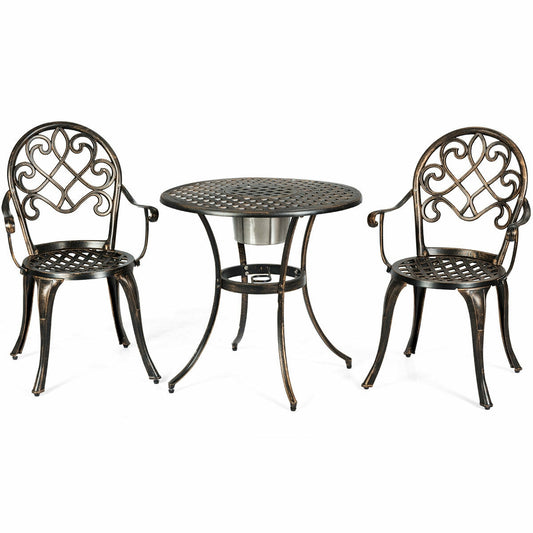 3 Piece Outdoor Patio Bistro Set, With Removable Ice Bucket, Bronze