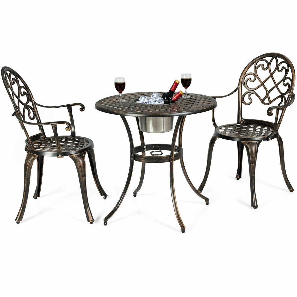 3 Pieces Outdoor Set Patio Bistro with Attached Removable Ice Bucket, Bronze Patio Conversation Sets at Gallery Canada