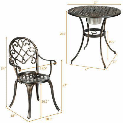 3 Pieces Outdoor Set Patio Bistro with Attached Removable Ice Bucket, Bronze Patio Conversation Sets at Gallery Canada