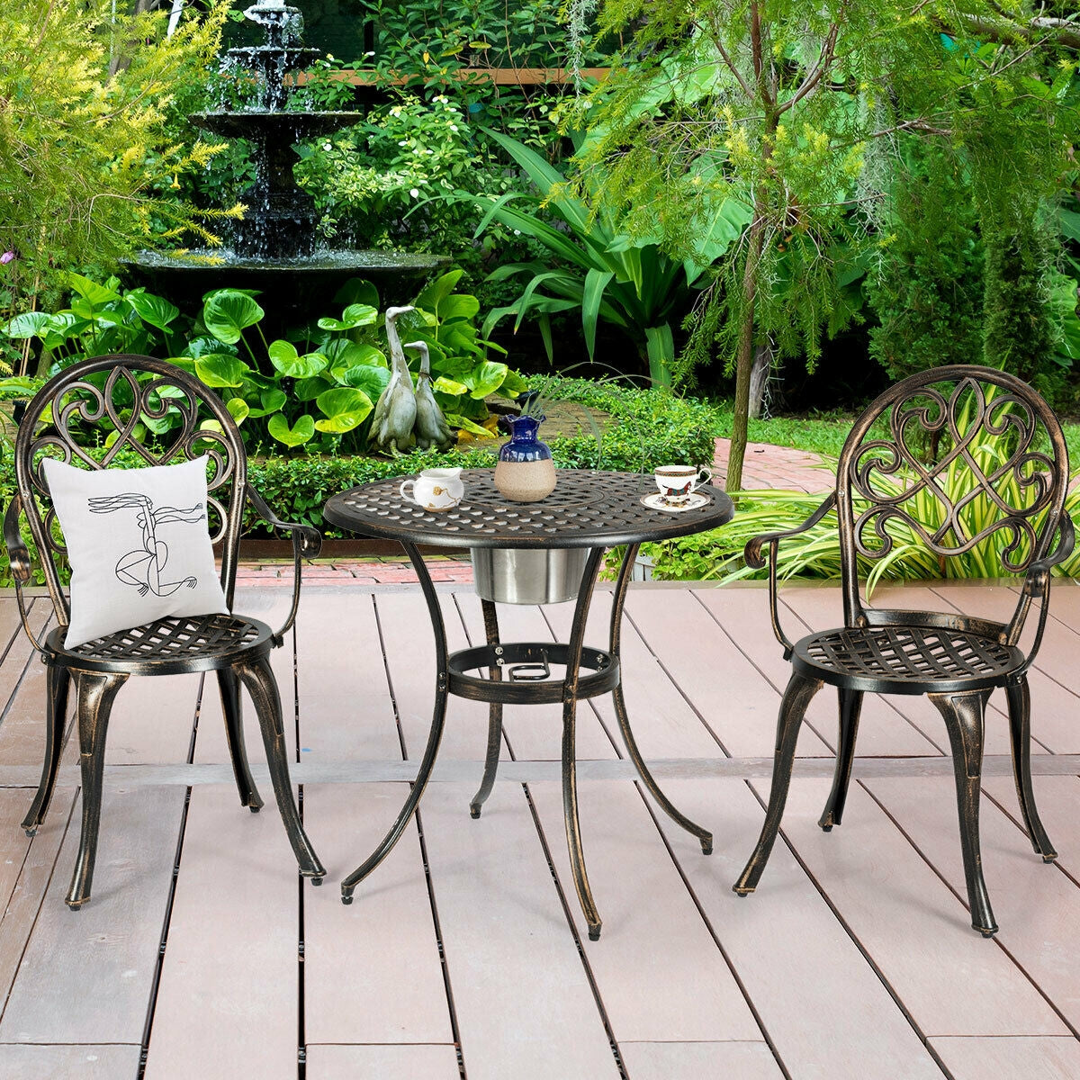 3 Pieces Outdoor Set Patio Bistro with Attached Removable Ice Bucket, Bronze Patio Conversation Sets at Gallery Canada